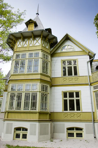 Casa de madera verde en Lodz — Foto de Stock
