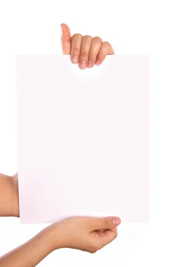el ve beyaz arka plan üzerinde izole kağıt