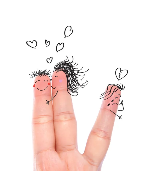 Konzept des gebrochenen Herzens auf menschliche Finger gemalt (eine Frau küsst — Stockfoto