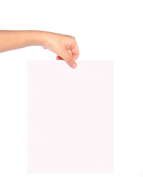 Papel e mão isolados sobre fundo branco — Fotografia de Stock