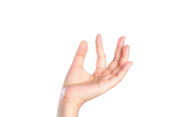 Mulher mão escolhendo isolado no fundo branco — Fotografia de Stock