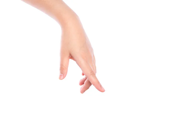 Рука, спрямована вниз, торкаючись або натискаючи, ізольована на білому фоні — стокове фото