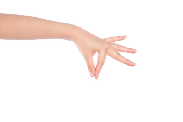 女性の手に分離の白い背景の選択 — ストック写真