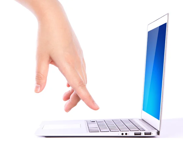 Female hands writing on laptop — Stock Photo, Image