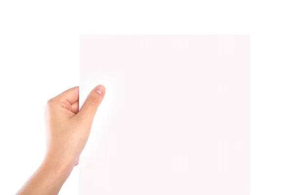 Papel e mão isolados sobre fundo branco — Fotografia de Stock