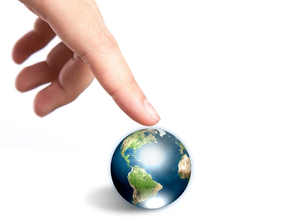 Hand pointing to earth (Elements of this image furnished by NAS — Stock Photo, Image