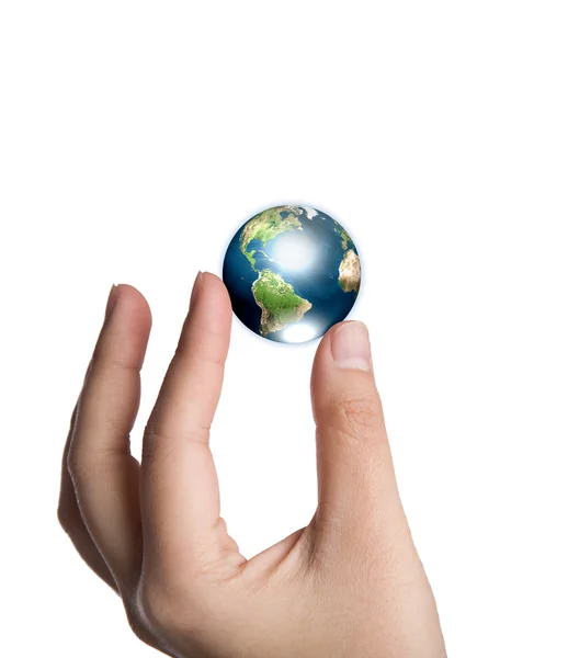 Earth in hand isolated on white background (Elements of this im — Stock Photo, Image