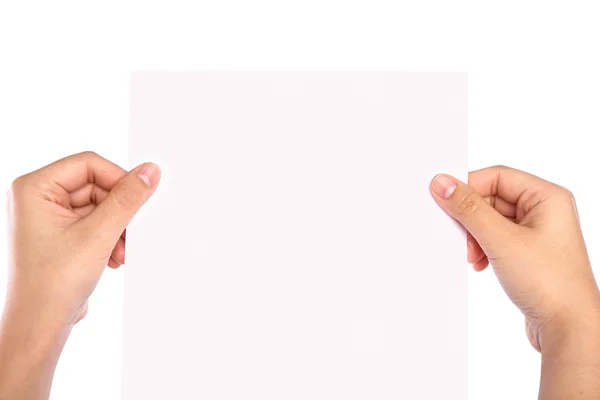 Рука і папір ізольовані на білому тлі — стокове фото
