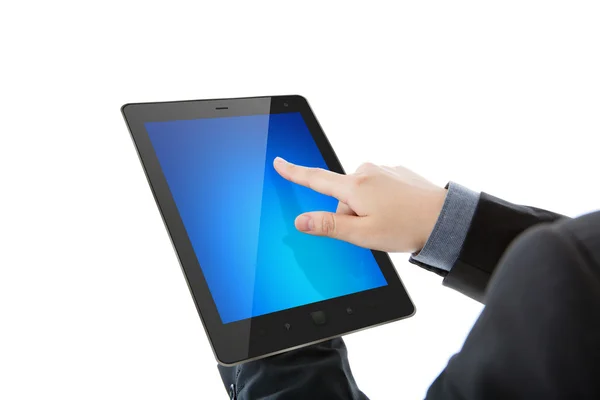 Homem de negócios segurando o moderno tablet digital pc — Fotografia de Stock