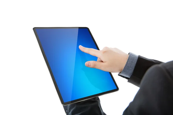 Homem de negócios segurando o moderno tablet digital pc — Fotografia de Stock