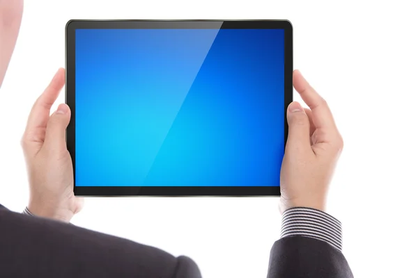 Homme d'affaires tenant la tablette numérique moderne pc — Photo