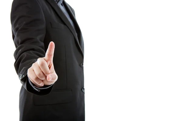 Business man touching an imaginary screen against white backgrou — Stock Photo, Image