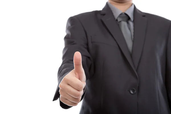 Бизнесмен показывает большой палец на белом фоне — стоковое фото