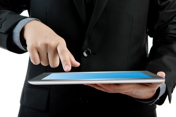 Επιχείρηση άνθρωπος που κρατά την σύγχρονη ψηφιακή tablet pc — Φωτογραφία Αρχείου