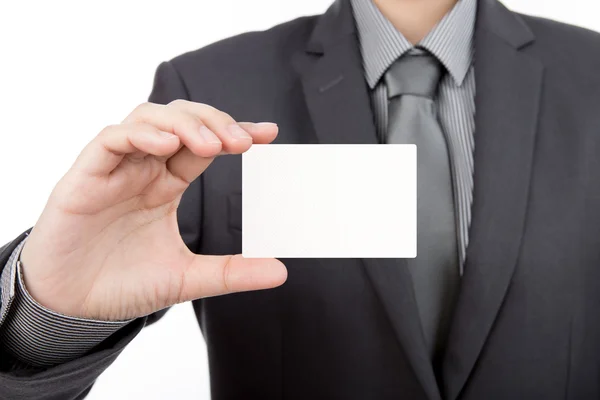 Business man handing blank business card isolate on white backg — Stock Photo, Image