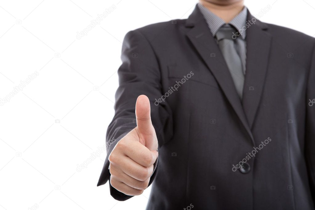 Businessman showing his thumb up isolated over white background