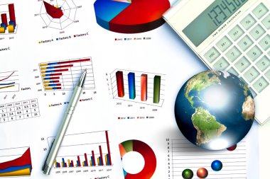 Pen and business graph with earth (Elements of this image furnis clipart