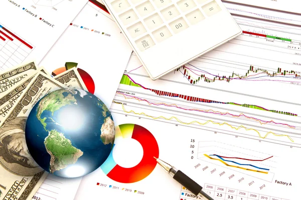 Dollar and business graph with earth (Elements of this image fur — Stock Photo, Image