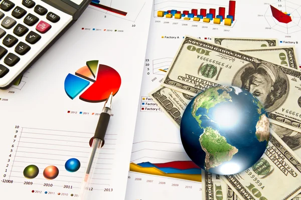 Dollar and business graph with earth (Elements of this image fur — Stock Photo, Image