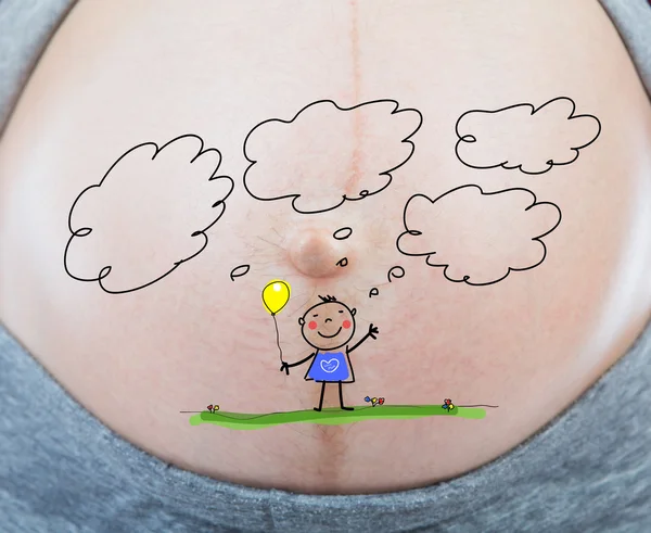 Donna incinta con bambino dipinto sulla pancia — Foto Stock