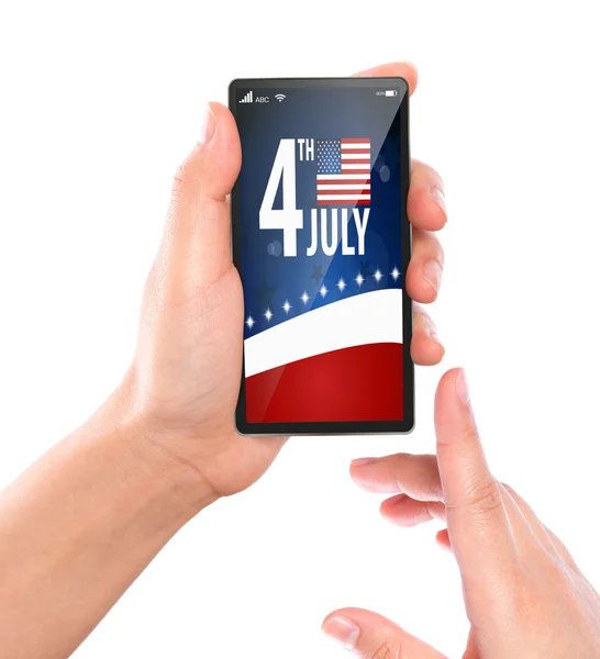 Business hand with mobile phone show American Flag for Independe — Stock Photo, Image