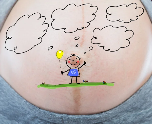 Donna incinta con il dipinto del suo bambino pensando al futuro — Foto Stock
