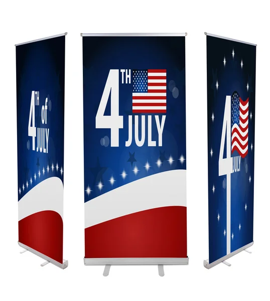 Banner display American Flag for Independence Day isolated on wh — Stock Photo, Image