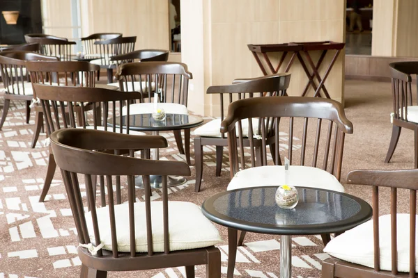 stock image Interior of modern restaurant with the covered tables