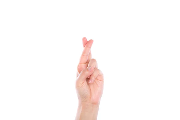 Палець схрестив знак руки ізольовано на білому тлі — стокове фото