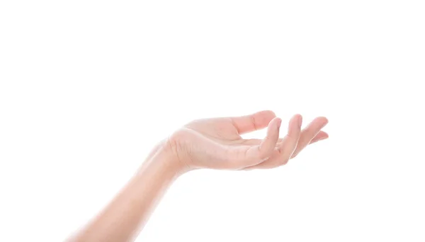 Schöne Frauenhand, Handfläche nach oben isoliert auf weißem Hintergrund — Stockfoto