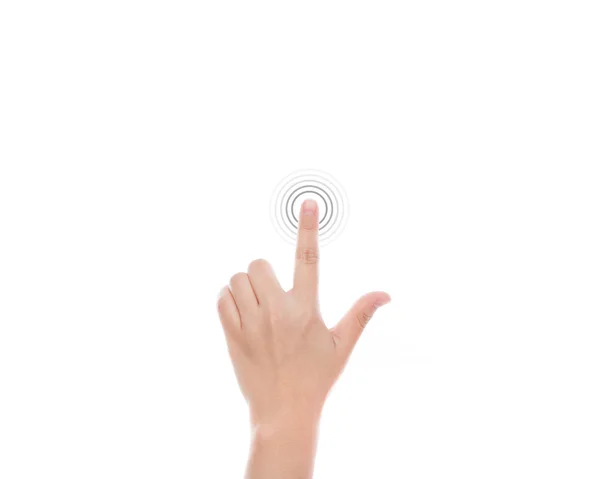 Las mujeres usan gestos multitáctiles para tabletas o pantalla táctil — Foto de Stock
