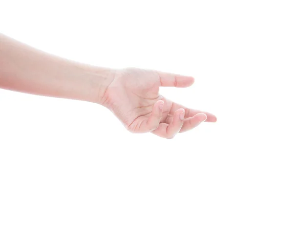 Gyönyörű női kéz, tenyér, elszigetelt fehér background — Stock Fotó