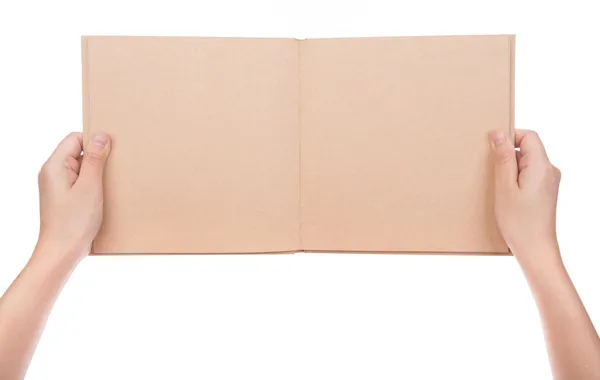 Mulheres mão segurando livro vintage isolado no fundo branco — Fotografia de Stock