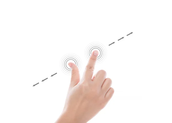Les femmes utilisent des gestes multi-tactiles pour les tablettes ou l'écran tactile — Photo