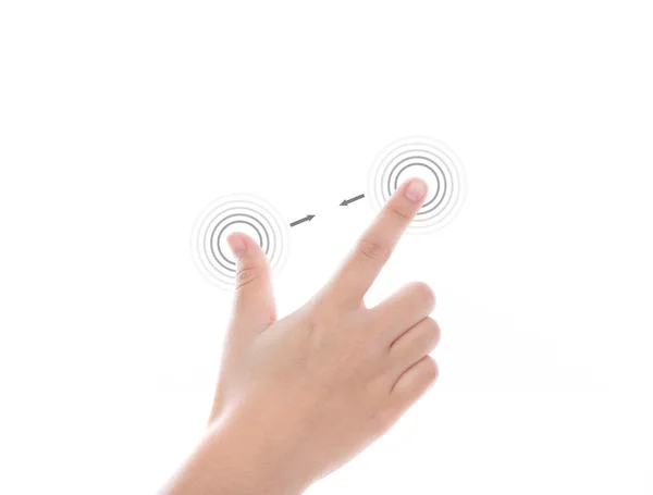 Nők kézzel használ multi--érint gesztus, tabletta, vagy érint képernyő — Stock Fotó