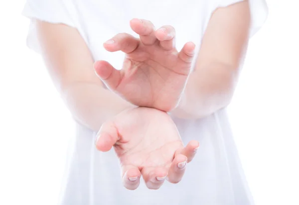 Empty woman hands over body isolated on background. — Stock Photo, Image