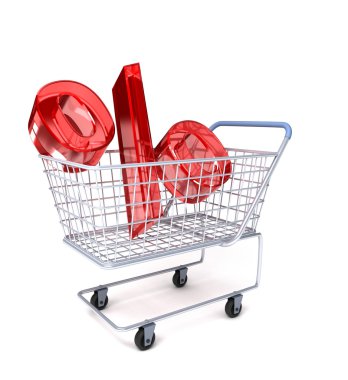 Shopping cart with percent sign clipart