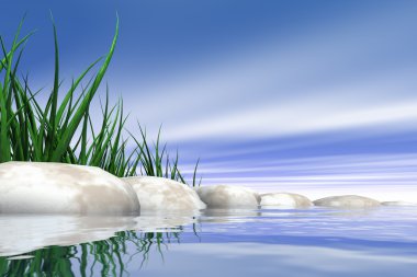 Stones & grass at waters edge clipart