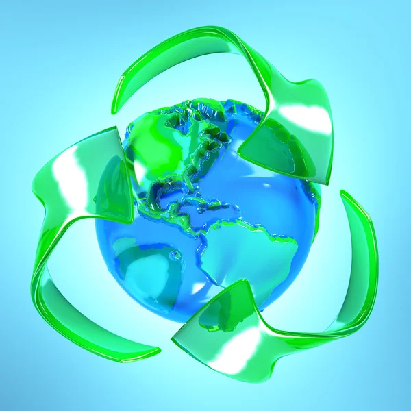 Recycle symbol with earth — Stock Photo, Image