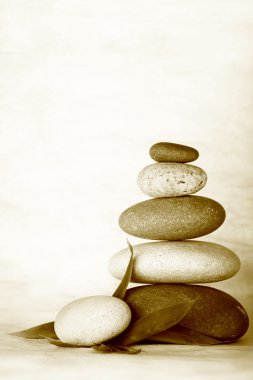 Stacked pebbles & bamboo leaf clipart