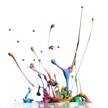 Colorful paint splashing isolated on white clipart