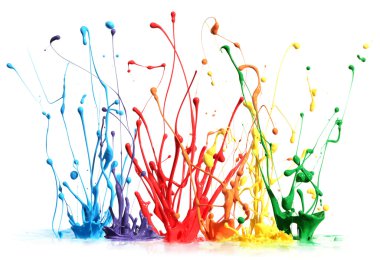 Colorful paint splashing isolated on white clipart