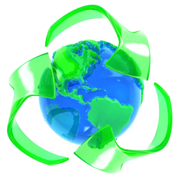 Recycle symbol with earth — Stock Photo, Image