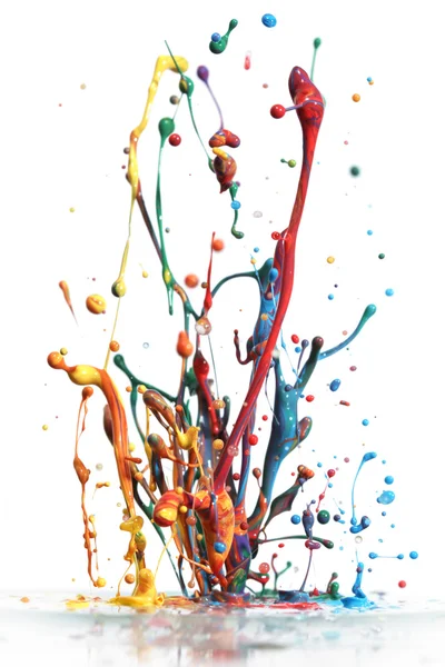 Colorful paint splashing isolated on white — Zdjęcie stockowe