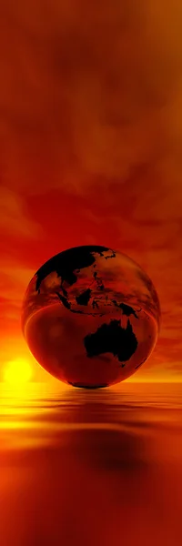 Erde gegen roten Sonnenuntergang — Stockfoto