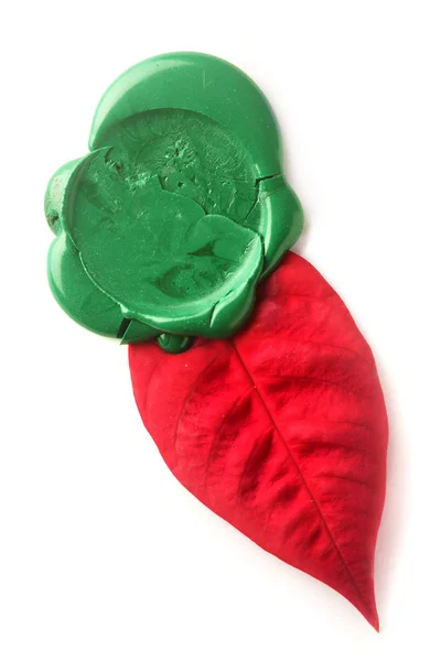 Zelené vosk těsnění s červenými listy — Stock fotografie