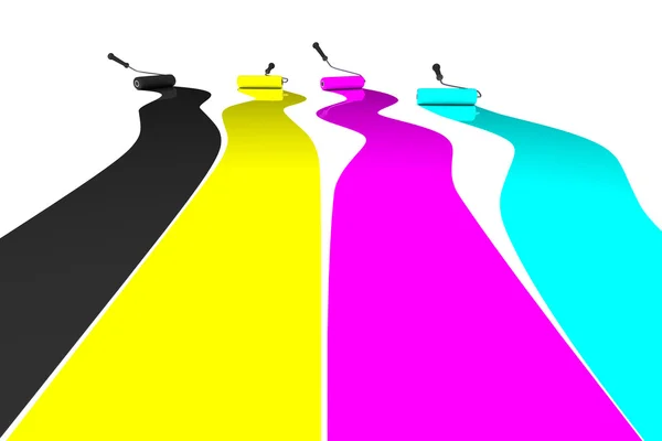 Verf rollen in CMYK-kleuren — Stockfoto