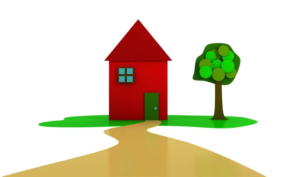 Красный дом и дерево — стоковое фото