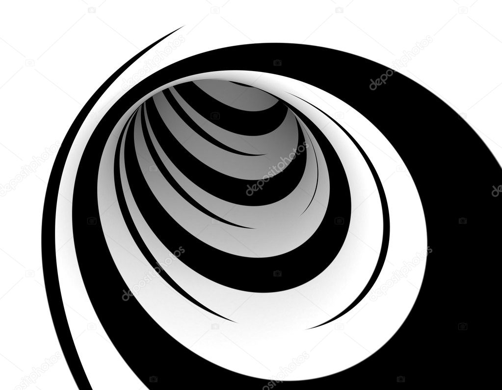 Endless spinning futuristic spiral of silver color on black