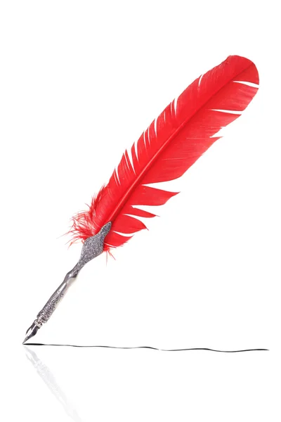 红色和银色羽毛笔 — 图库照片